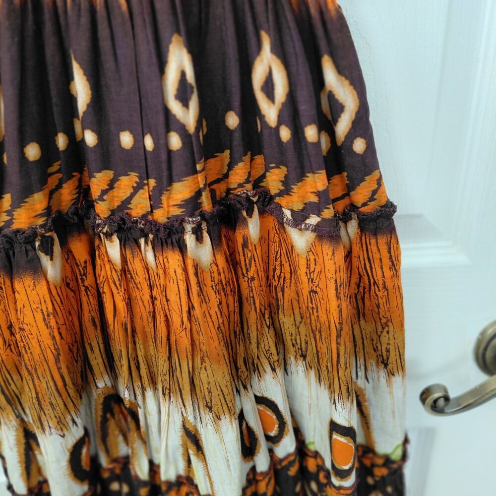 Magic Full Skirt Maxi Dress Boho Resort Festival Brown Smocked Medium Cotton - Picture 2 of 10